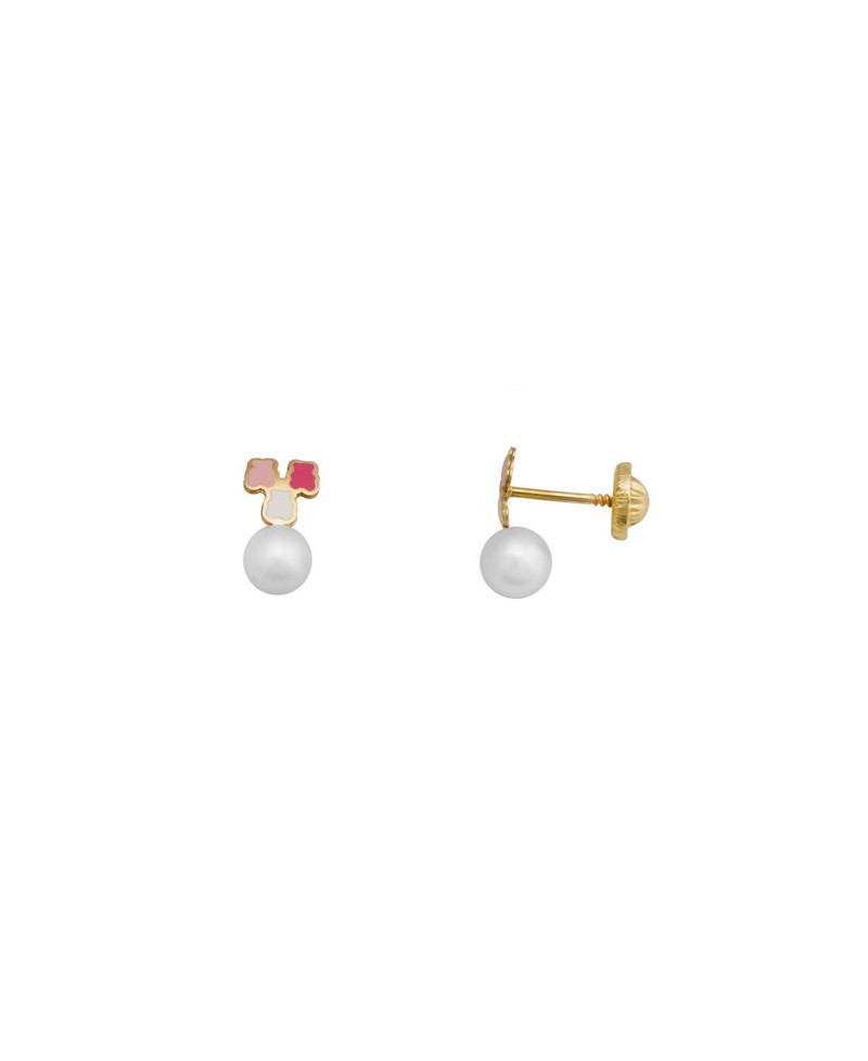 Pendiente dormilón perla osos esmalte | Joyería Gimeno | Tu joyería de confianza en Valencia