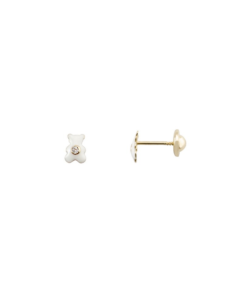 Pendiente dormilón oso esmalte blanco | Joyería Gimeno | Tu joyería de confianza en Valencia