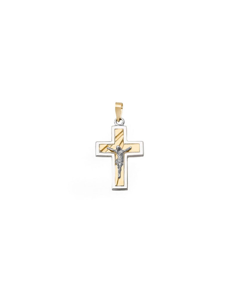 Cruz bicolor con cristo | Joyería Gimeno | Tu joyería de confianza en Valencia