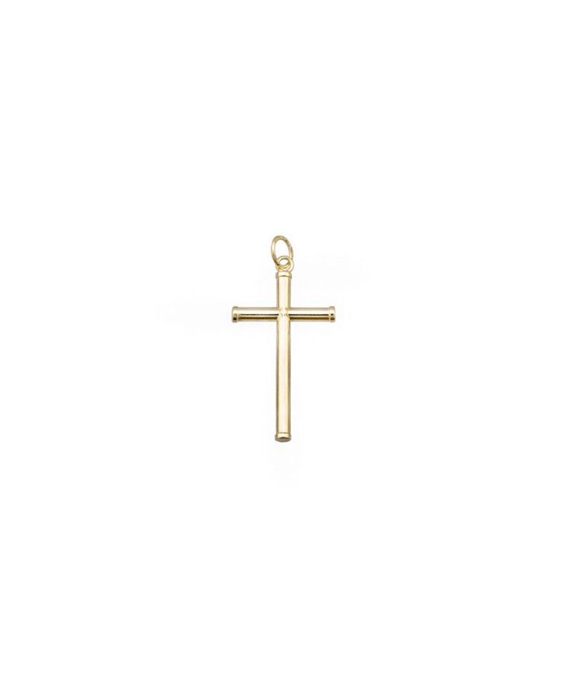 Cruz oro amarillo forma de caña | Joyería Gimeno | Tu joyería de confianza en Valencia