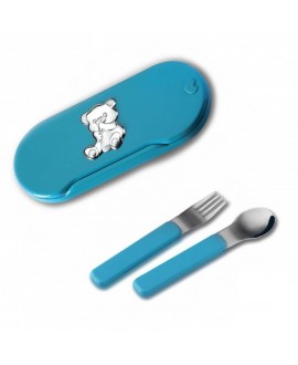 Cubiertos oso biberón azul