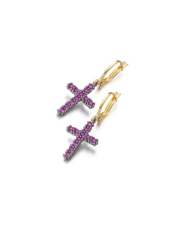 Pendientes Lecarre cruz rubi | Joyería Gimeno | Tu joyería de confianza en Valencia