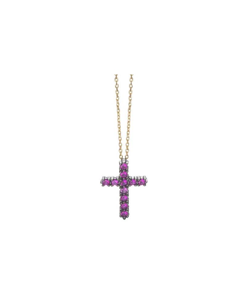 Colgante Lecarre cruz rubi + cadena | Joyería Gimeno | Tu joyería de confianza en Valencia