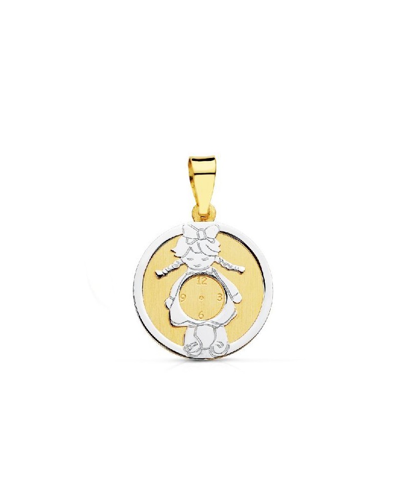 Medalla niña oro bicolor reloj 14mm | Joyería Gimeno | Tu joyería de confianza en Valencia