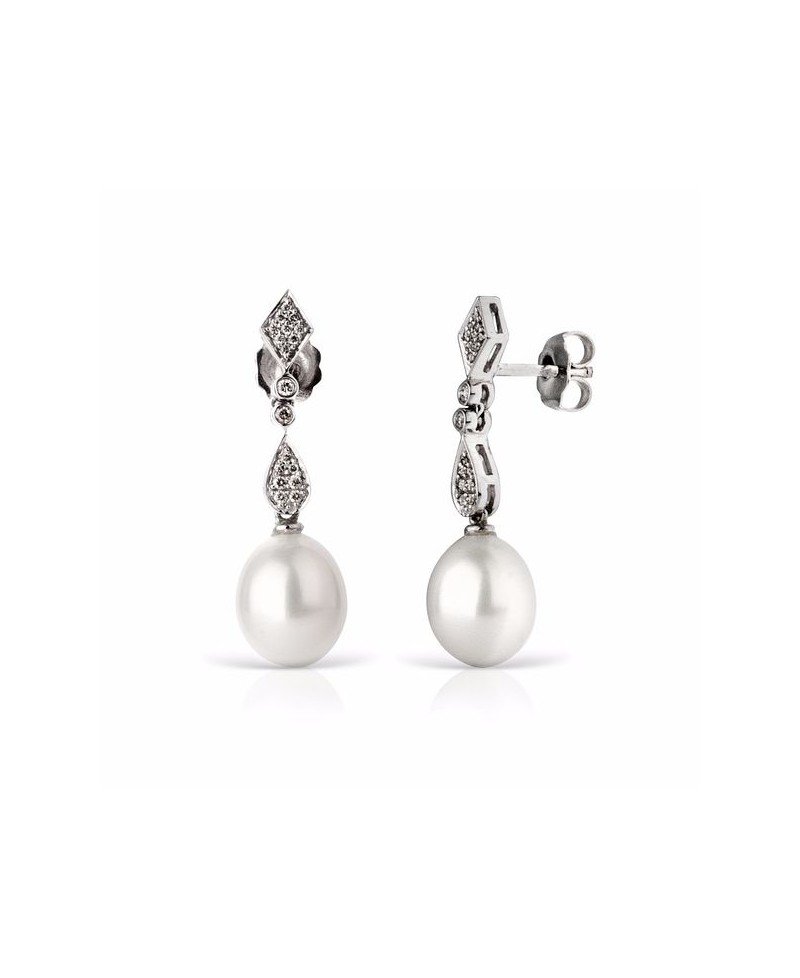 Pendiente brillantes perla cultivada 0.16 klt | Joyería Gimeno | Tu joyería de confianza en Valencia