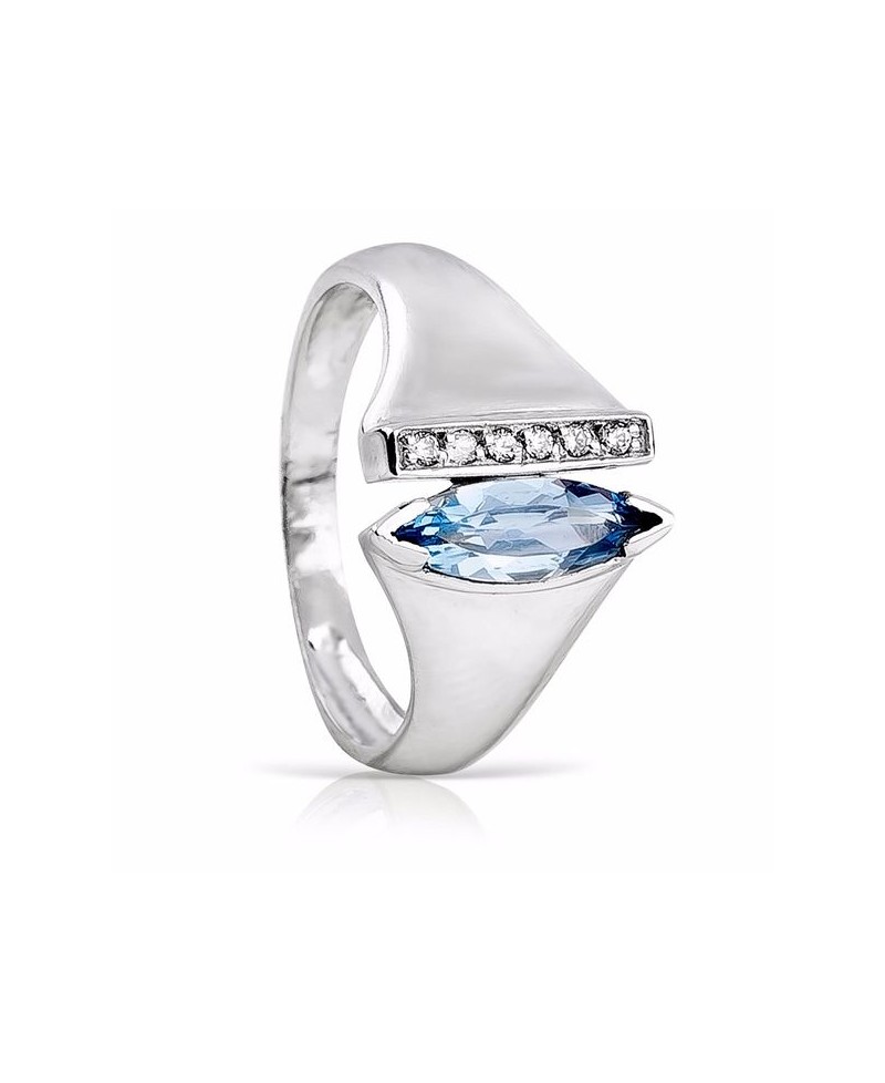 Anillo de oro blanco y aguamarina | Joyería Gimeno | Tu joyería de confianza en Valencia