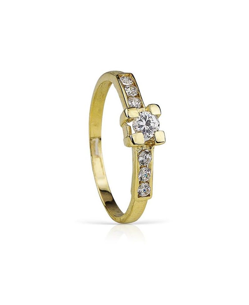 Anillo mujer oro amarillo circonita central | Joyería Gimeno | Tu joyería de confianza en Valencia
