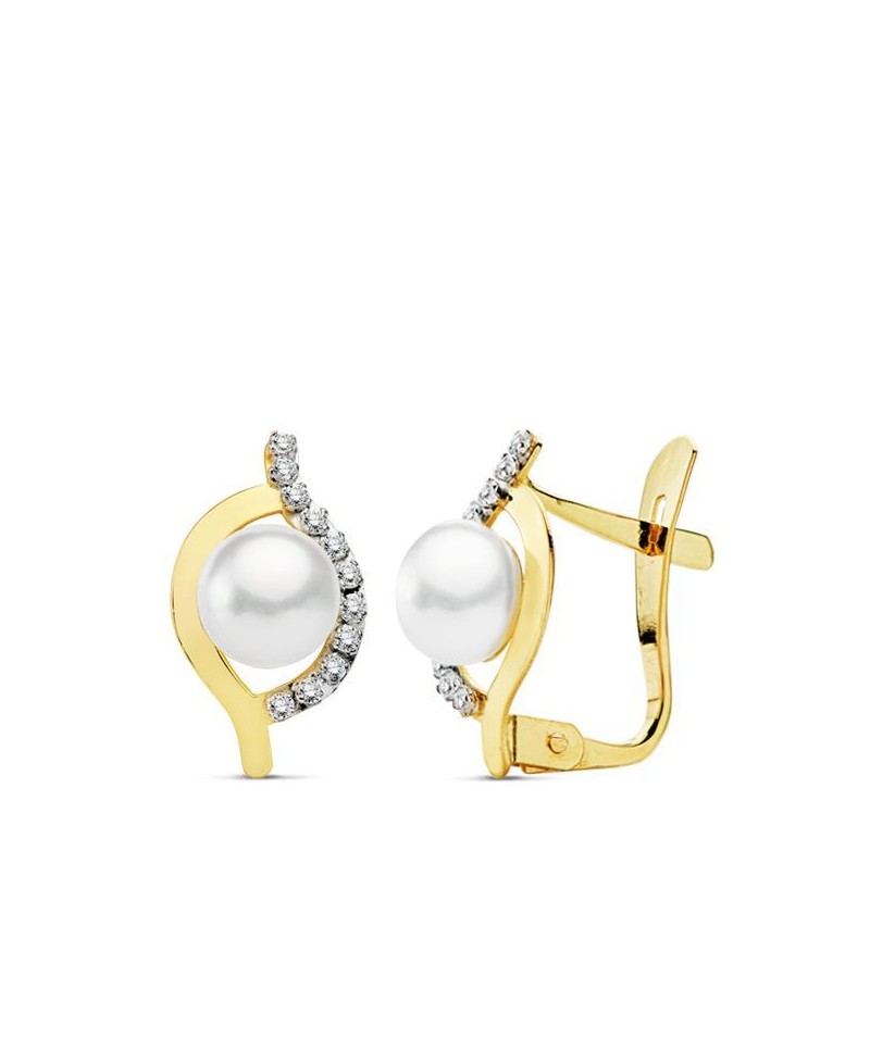 Pendiente comunión oro perla circonita | Joyería Gimeno | Tu joyería de confianza en Valencia