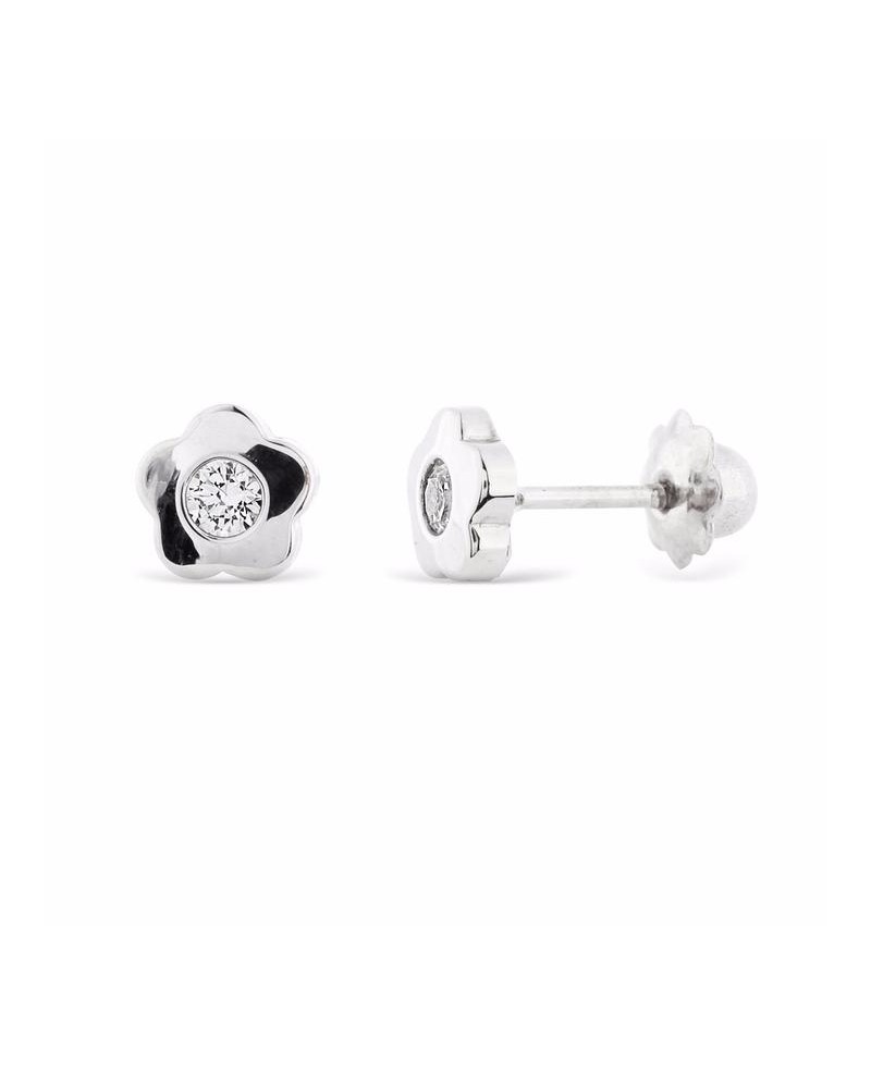 Pendiente , dormilon flor oro blanco | Joyería Gimeno | Tu joyería de confianza en Valencia