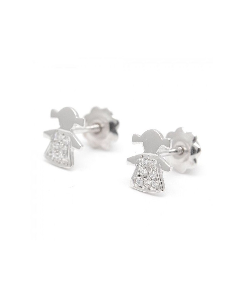 Pendiente niña oro blanco y circonitas | Joyería Gimeno | Tu joyería de confianza en Valencia