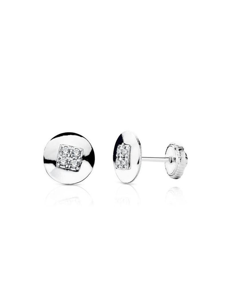 Pendientes niña disco 4 circonitas o.b | Joyería Gimeno | Tu joyería de confianza en Valencia