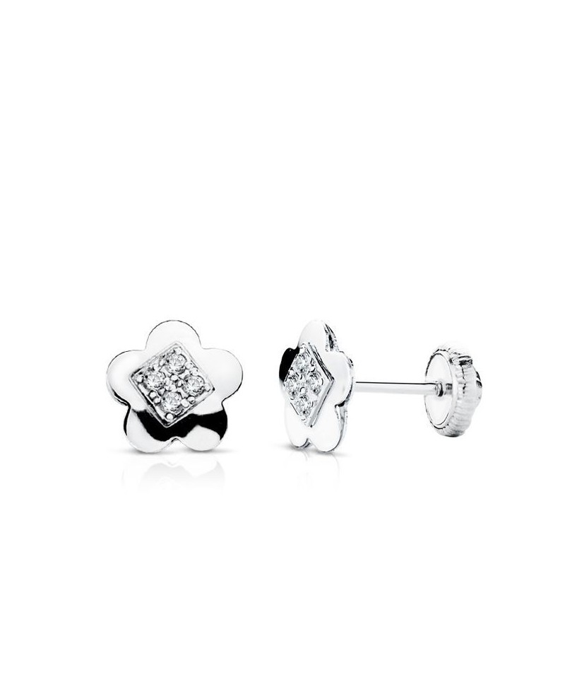 Pendiente niña o.b flor 4 circonitas | Joyería Gimeno | Tu joyería de confianza en Valencia