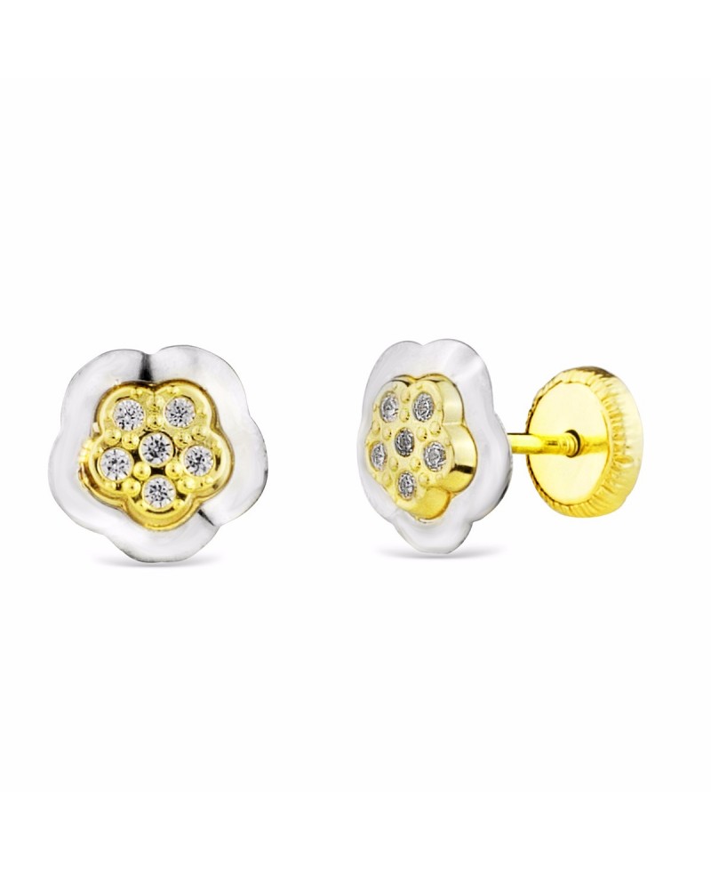 Pendiente niña bicolor flor 8mm | Joyería Gimeno | Tu joyería de confianza en Valencia