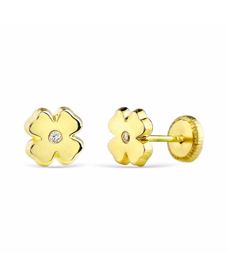 Pendiente bebe de trébol 4 hojas oro | Joyería Gimeno | Tu joyería de confianza en Valencia