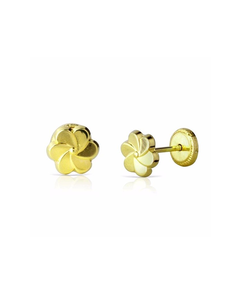 Pendiente bebe flor pétalos lisa, oro | Joyería Gimeno | Tu joyería de confianza en Valencia