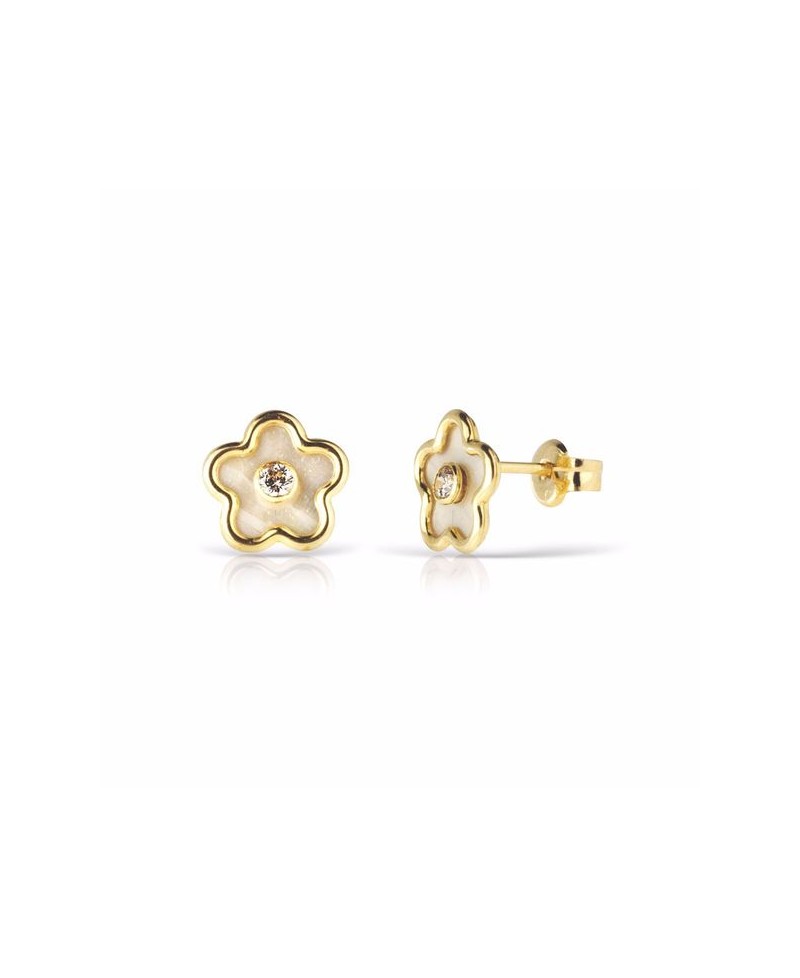 Pendiente bebe margarita nácar circonita  8mm | Joyería Gimeno | Tu joyería de confianza en Valencia