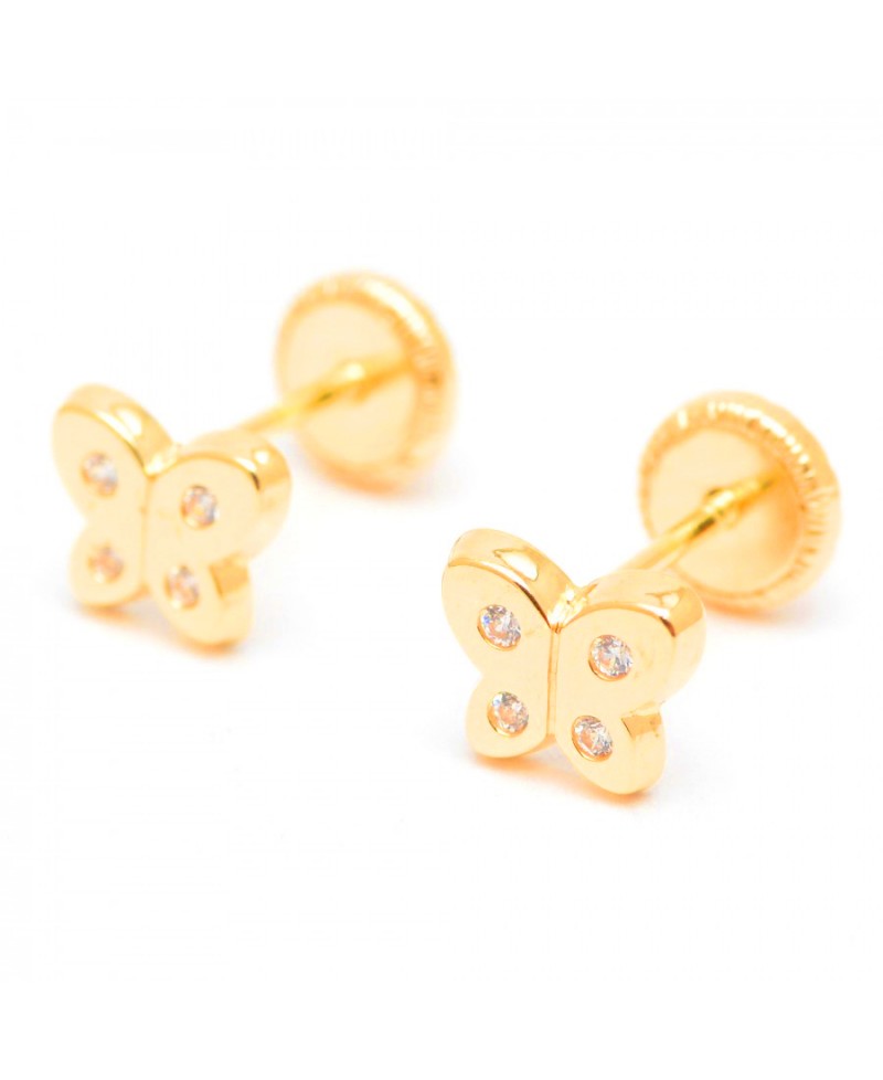 Pendiente bebe mariposa 4 piedras oro | Joyería Gimeno | Tu joyería de confianza en Valencia