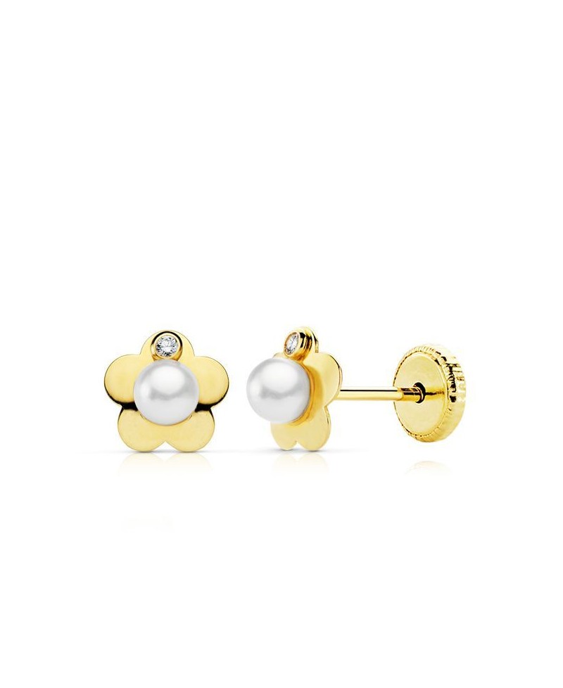 Pendiente bebe perla flor | Joyería Gimeno | Tu joyería de confianza en Valencia