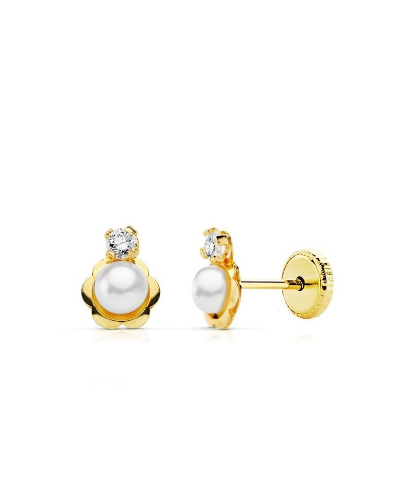 Pendiente bebe margarita circonita/perla | Joyería Gimeno | Tu joyería de confianza en Valencia