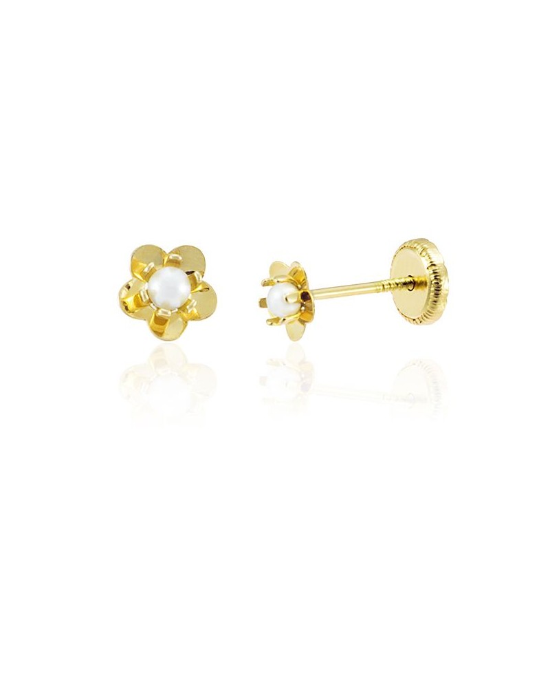 Pendiente bebe perla flor | Joyería Gimeno | Tu joyería de confianza en Valencia
