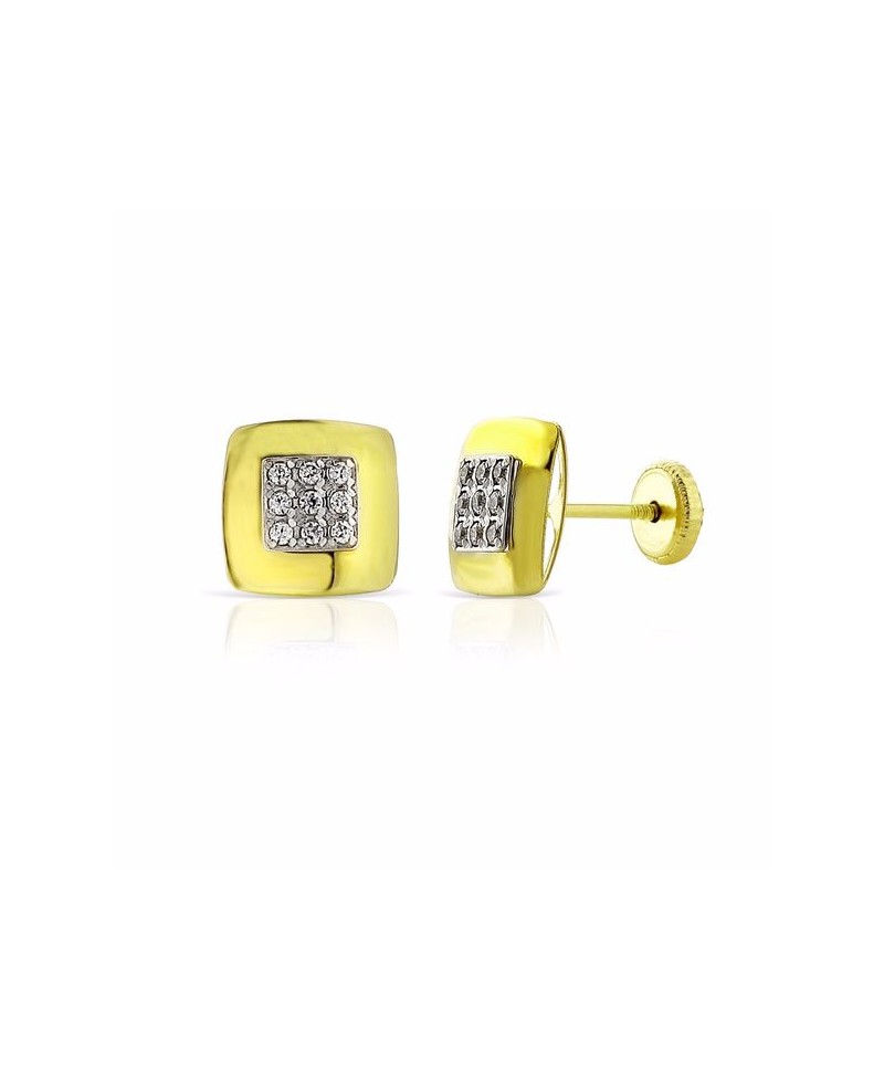 Pendiente bebe cuadrado 9 circonitas oro | Joyería Gimeno | Tu joyería de confianza en Valencia