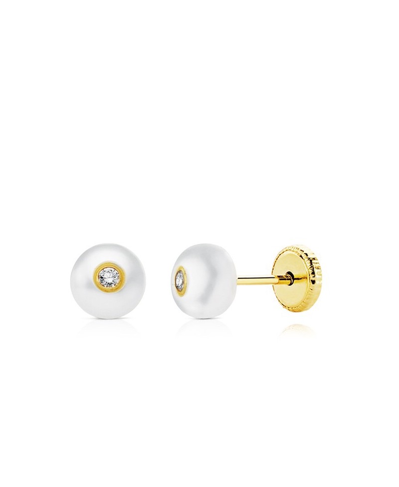 Pendiente bebe con perla perf y circonita | Joyería Gimeno | Tu joyería de confianza en Valencia