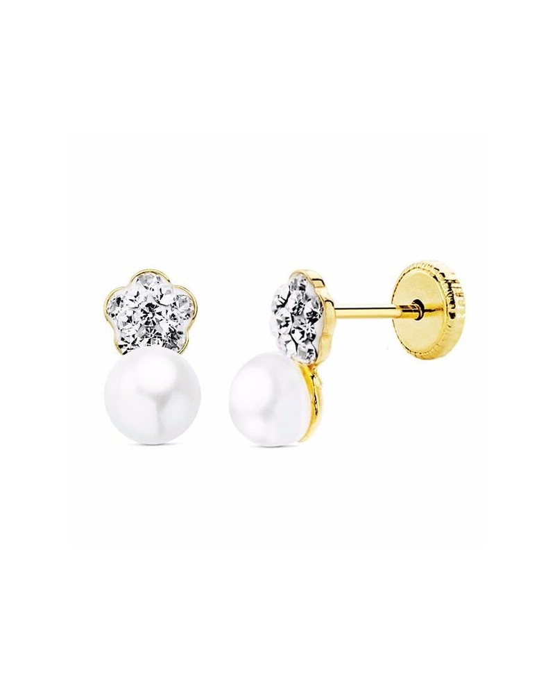 Pendiente bebe flor multipiedras y perla | Joyería Gimeno | Tu joyería de confianza en Valencia