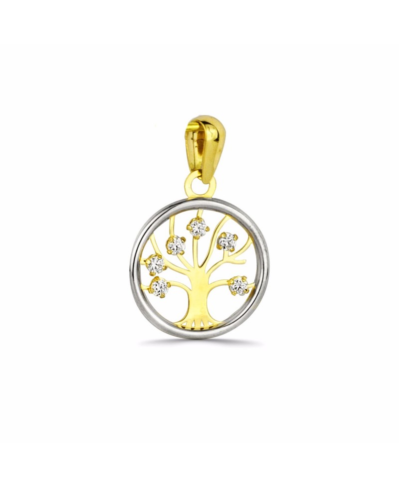 Colgante oro árbol de la vida, 13mm bisel blanco | Joyería Gimeno | Tu joyería de confianza en Valencia