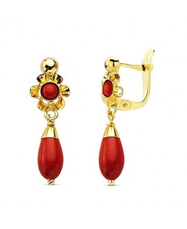 Pendiente oro, coral rojo...