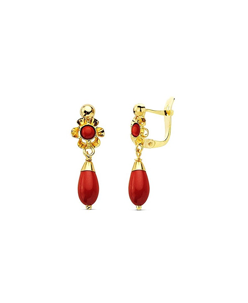 Pendiente oro, coral rojo largo | Joyería Gimeno | Tu joyería de confianza en Valencia