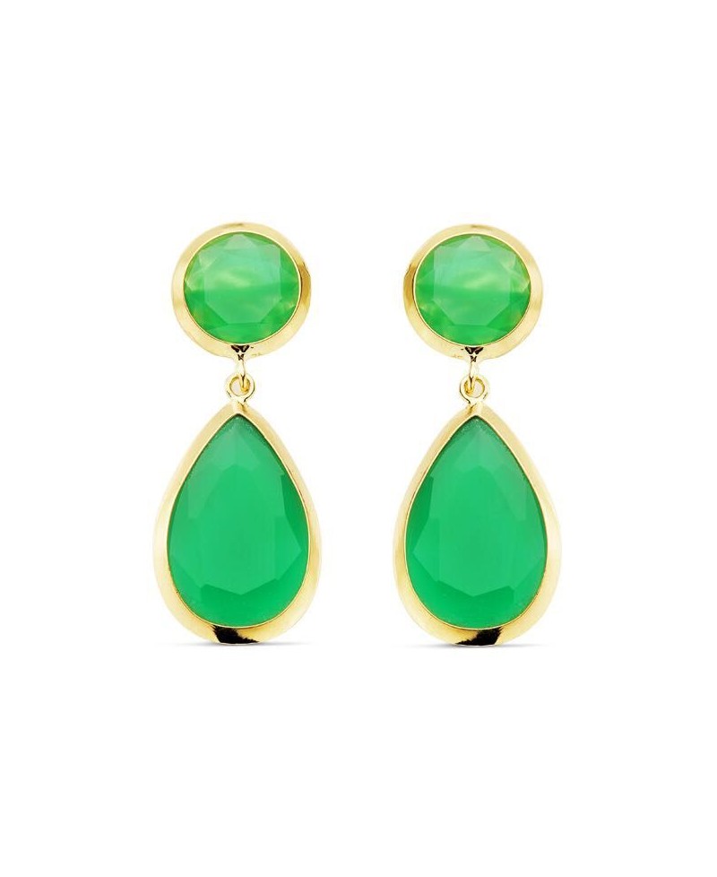 Pendientes de oro con piedra verde dos partes | Joyería Gimeno | Tu joyería de confianza en Valencia