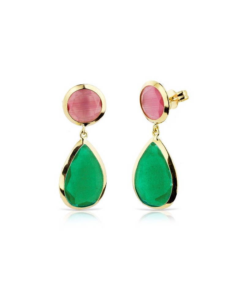 de oro con piedras rosa/verde - Pendientes | Joyería Gimeno | Tu joyería de confianza en - Gran catalogo joyas online
