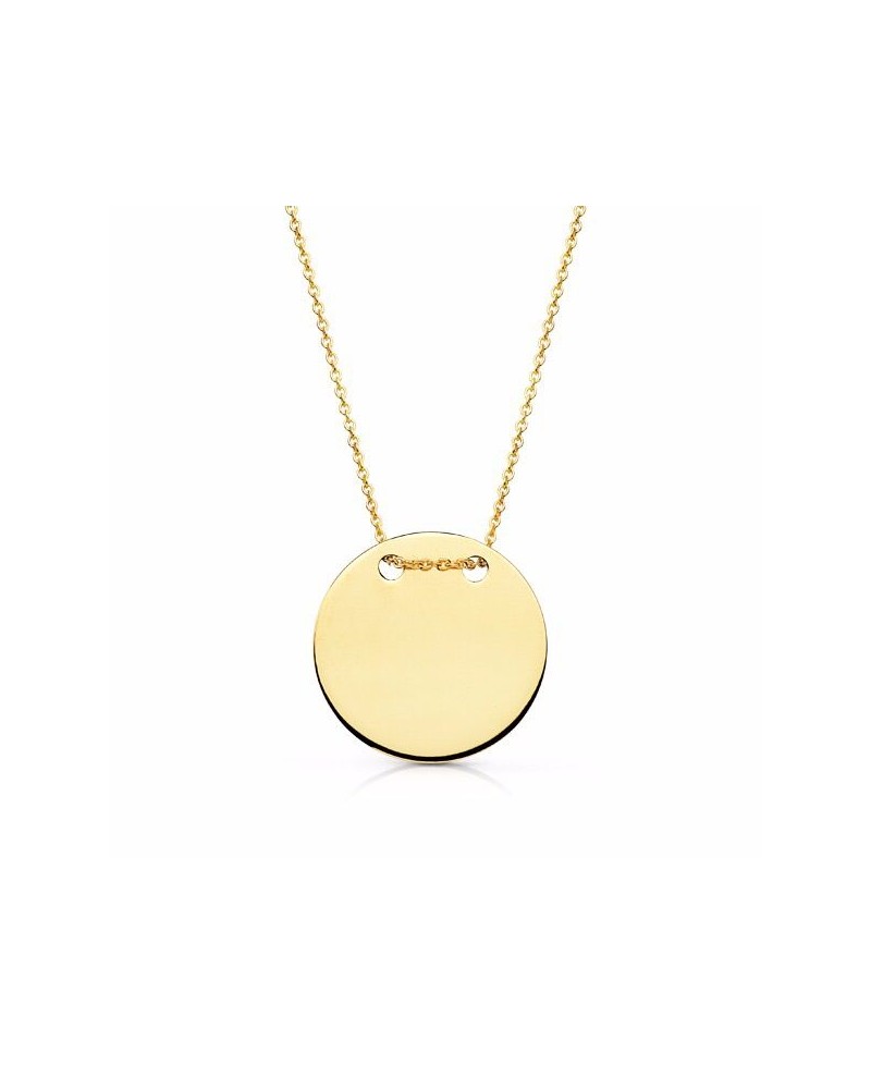 Collar de oro medalla lisa, 15mm | Joyería Gimeno | Tu joyería de confianza en Valencia
