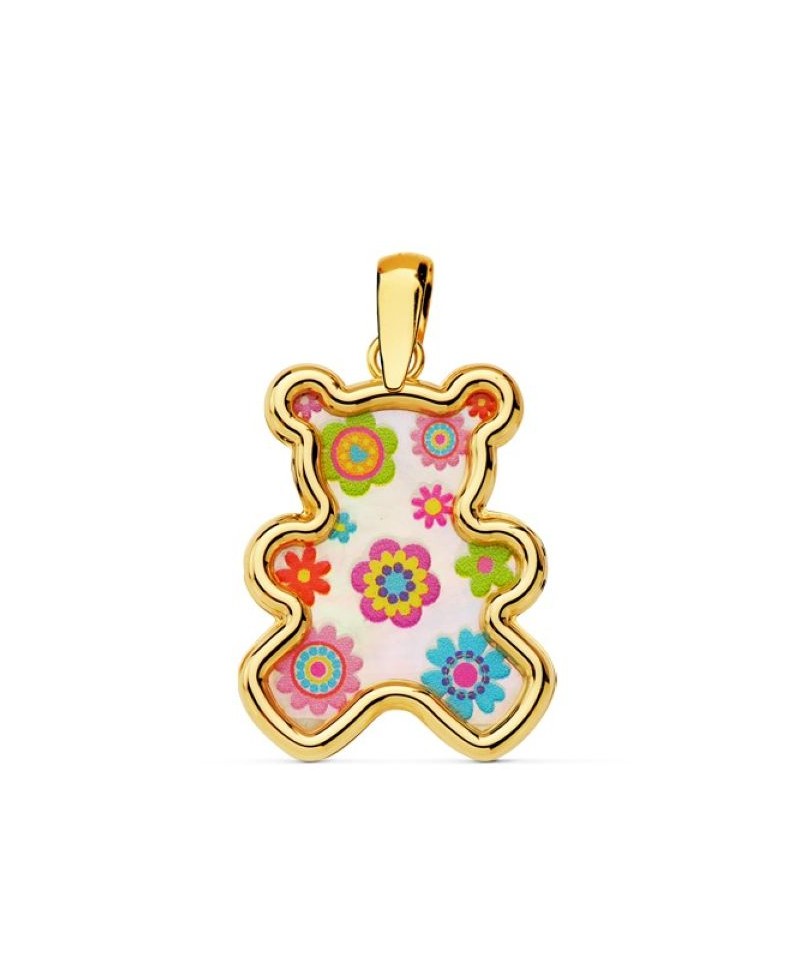 Colgante oso de oro esmalte flores | Joyería Gimeno | Tu joyería de confianza en Valencia