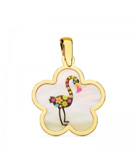 Colgante flor oro con flamenco
