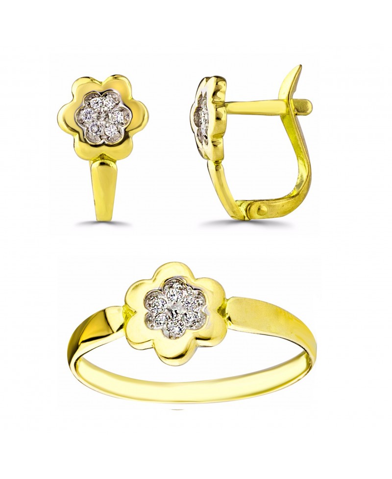 Juego de comunión flor, oro amarillo | Joyería Gimeno | Tu joyería de confianza en Valencia