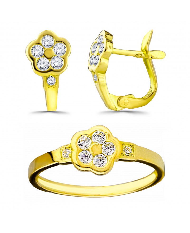 Conjunto de comunión flor en oro AM y BL | Joyería Gimeno | Tu joyería de confianza en Valencia