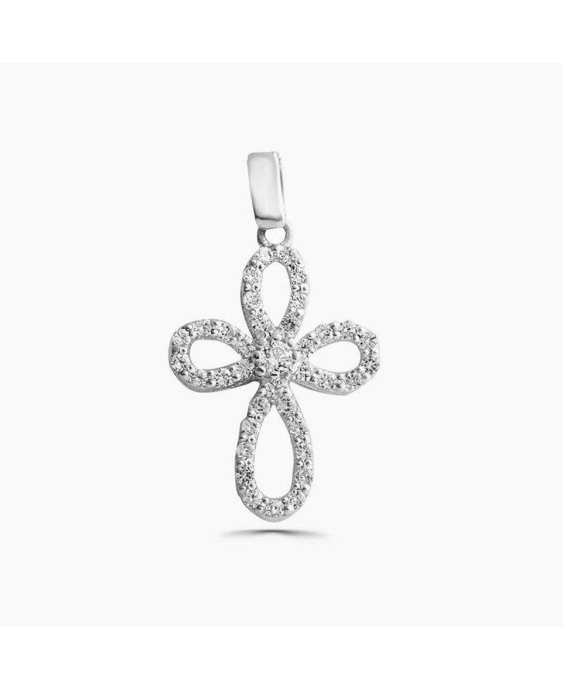 Cruz de lazo , en oro amarillo y blanco con piedras | Joyería Gimeno | Tu joyería de confianza en Valencia