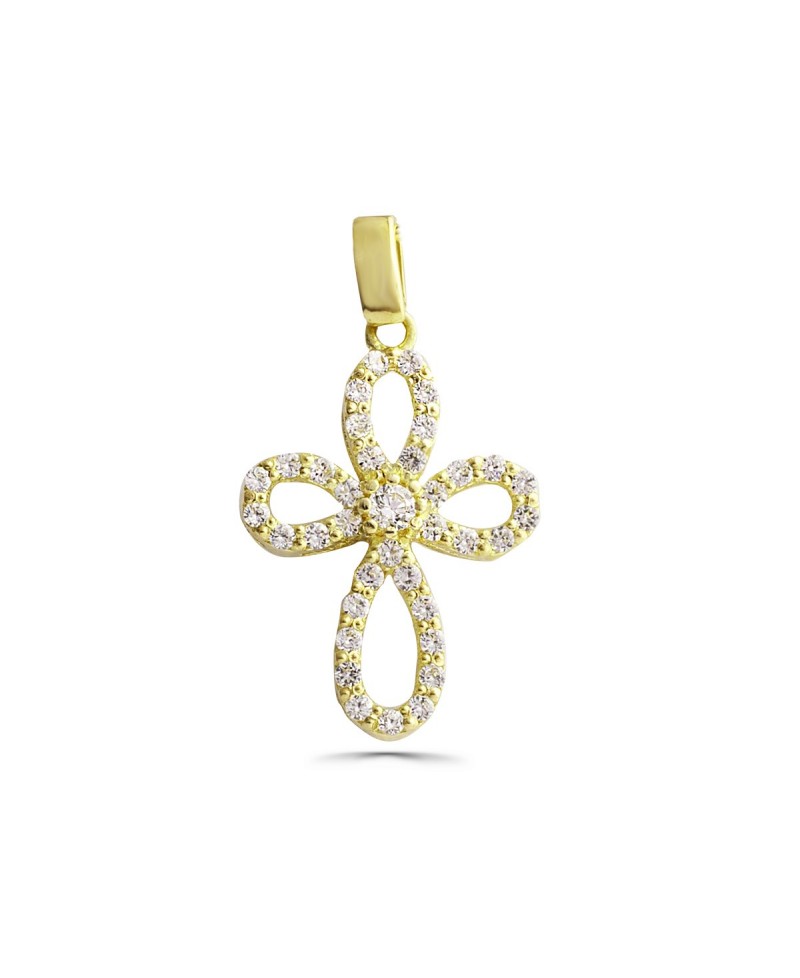 Cruz de lazo , en oro amarillo y blanco con piedras | Joyería Gimeno | Tu joyería de confianza en Valencia