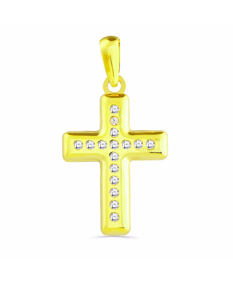 Cruz de oro con circonitas plana | Joyería Gimeno | Tu joyería de confianza en Valencia