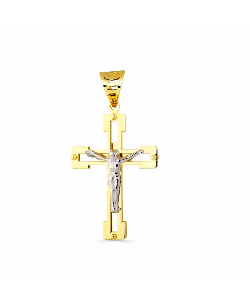 Cruz / crucifijo en bicolor con cristo | Joyería Gimeno | Tu joyería de confianza en Valencia