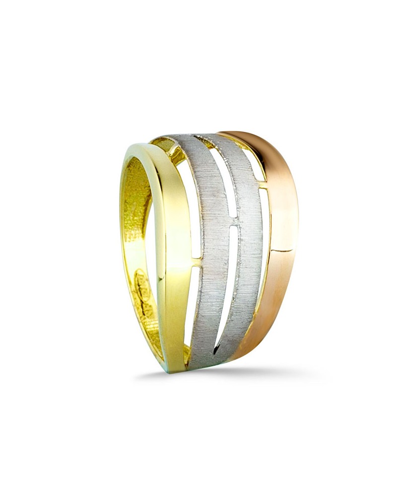 Anillo de oro tricolor ancho | Joyería Gimeno | Tu joyería de confianza en Valencia