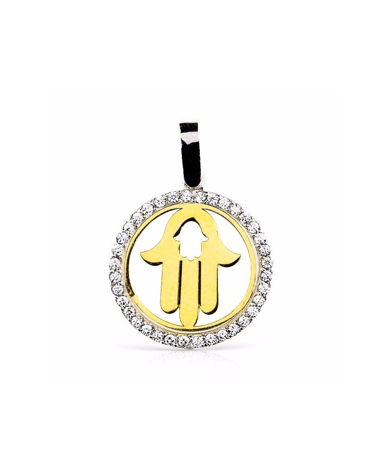 Medalla mano de Fátima con piedras | Joyería Gimeno | Tu joyería de confianza en Valencia