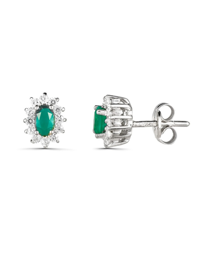 Pendientes de esmeralda rodeada circonitas | Joyería Gimeno | Tu joyería de confianza en Valencia