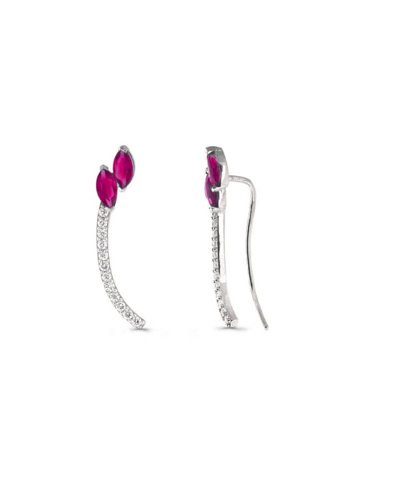 Pendientes trepadores OB piedra verde, roja y morada | Joyería Gimeno | Tu joyería de confianza en Valencia