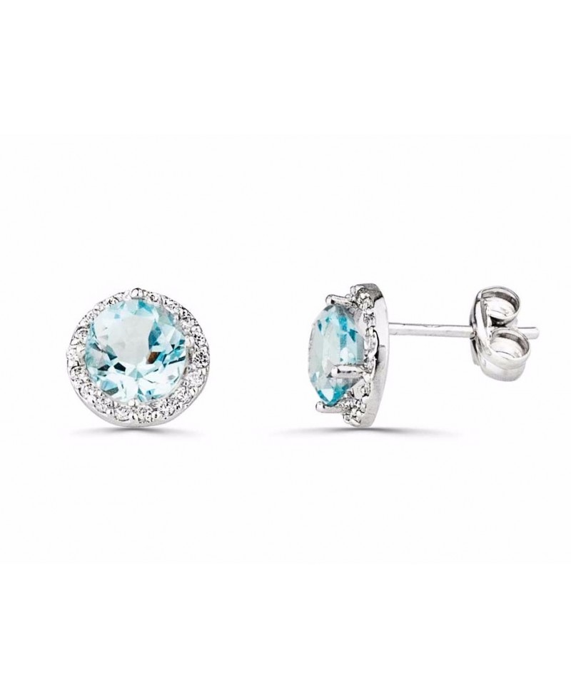 Pendientes con aguamarina 9 mm O.B | Joyería Gimeno | Tu joyería de confianza en Valencia