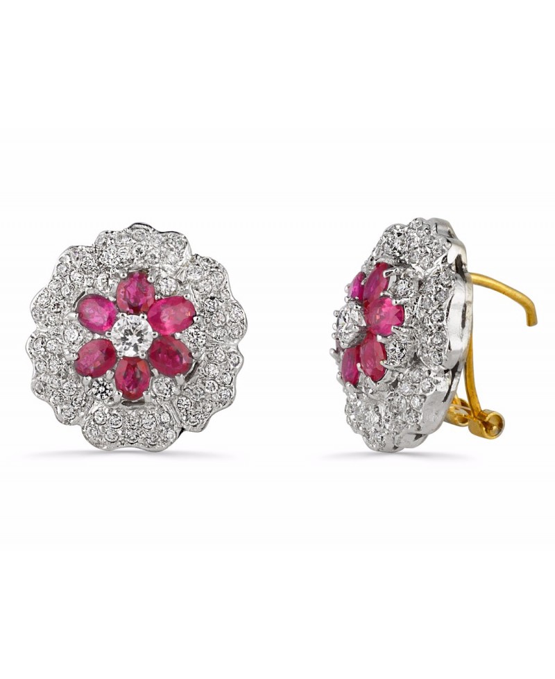 Pendientes con rubí rosetón /omega | Joyería Gimeno | Tu joyería de confianza en Valencia