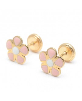Pendiente de flor esmalte rosa