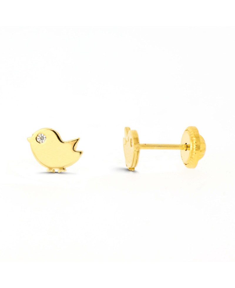 Pendiente de pajarito en oro y circonita | Joyería Gimeno | Tu joyería de confianza en Valencia