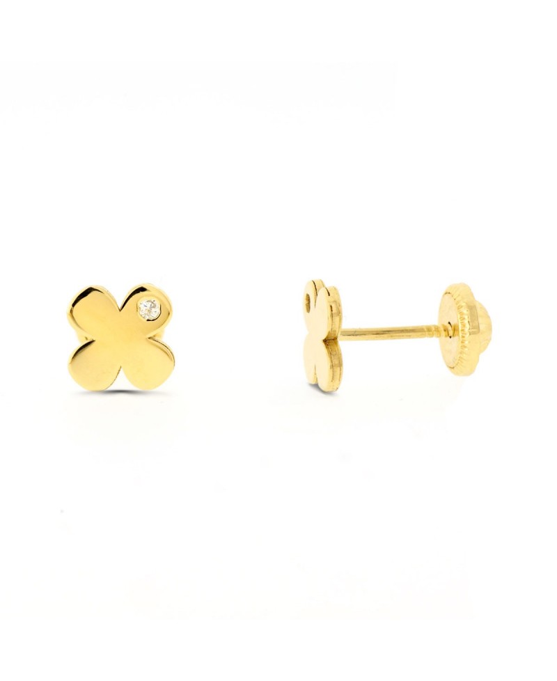 Pendientes trébol 4 hojas oro | Joyería Gimeno | Tu joyería de confianza en Valencia